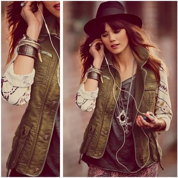 Free People Follow Your Heart Cargo Jacket SZ L Brown Aztec Print - Picture 3 of 8